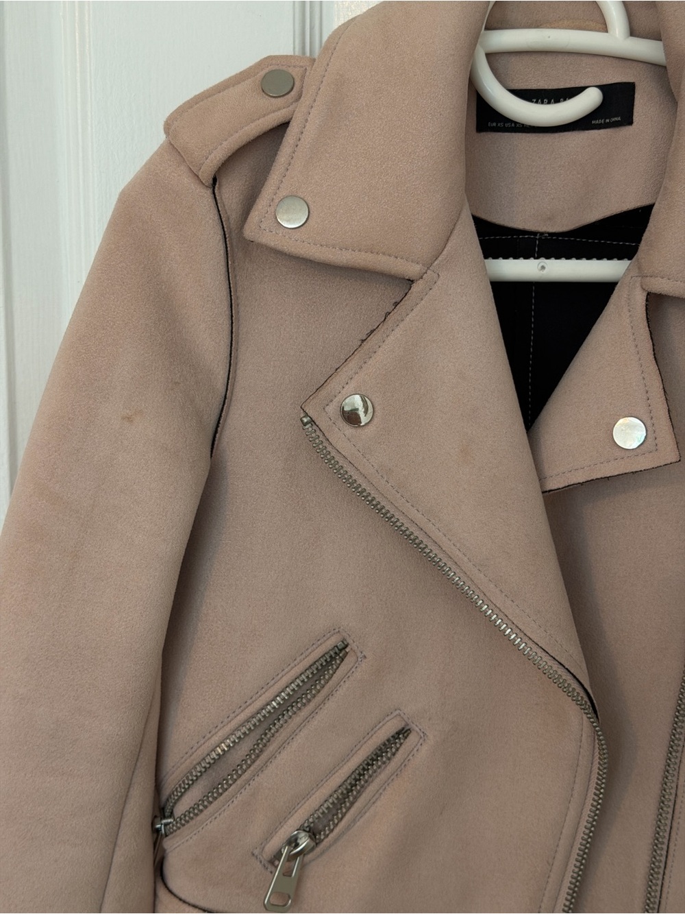ZARA Womens Blush Pink Moto Jacket with Belt - Picture 3 of 6